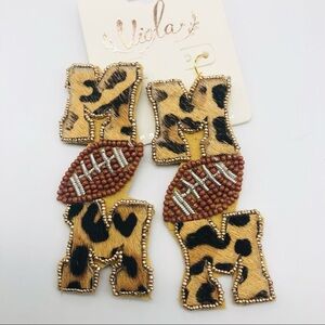 Mom Animal Print Football Dangle Earrings